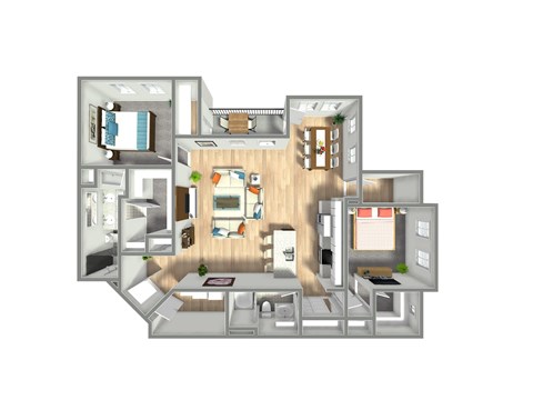 Floor plan for 2 beds, 2 baths, 1408 sqft